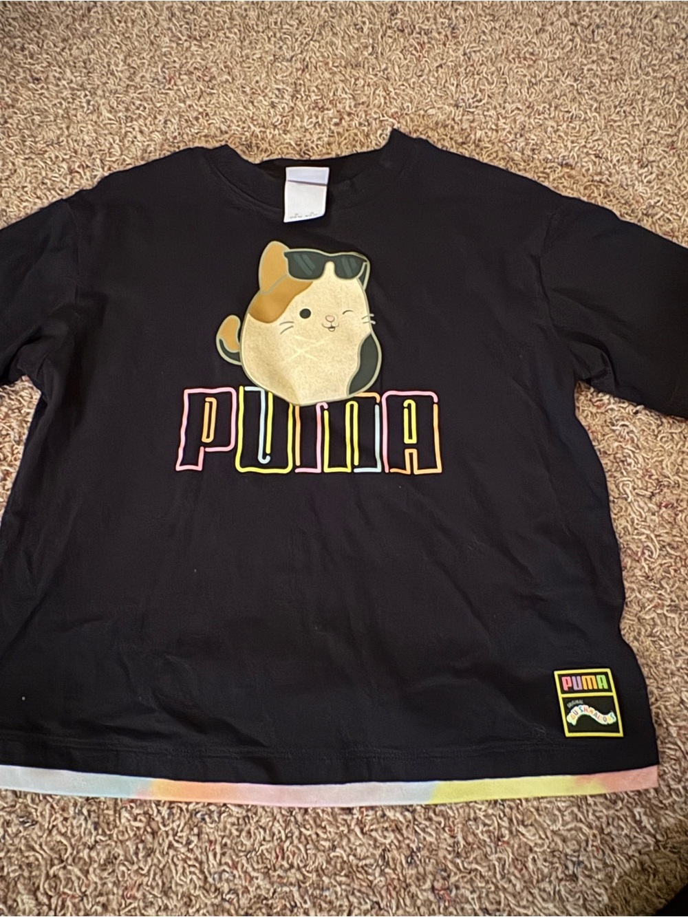Puma Squishmallow Black Tee & Shorts Set with Pastel Cat Graphic - Picture 3 of 4